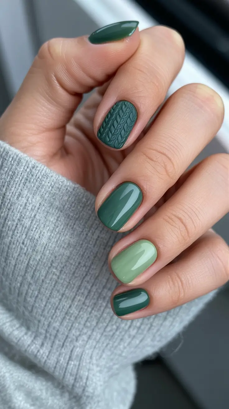 Winter Sweater Nails Ideas 2025 2026 Green Glossy