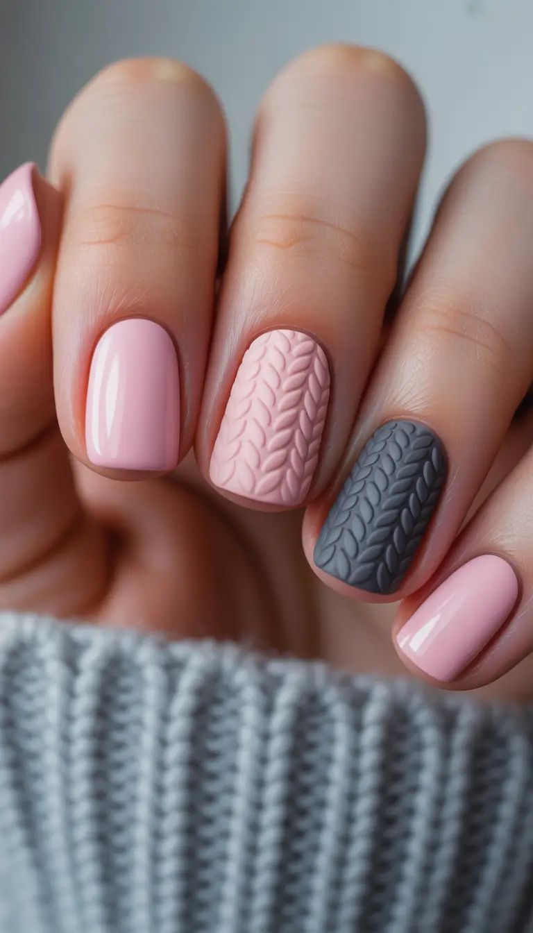 Winter Sweater Nails Ideas 2025 2026 Pink Black