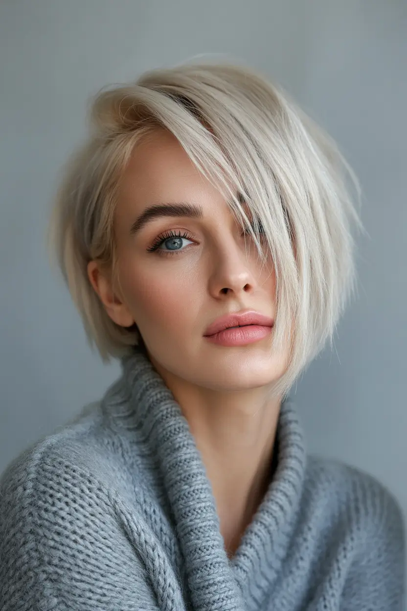 Women Hairstyles for Winter 2025–2026 Asymmetrical Platinum Bob