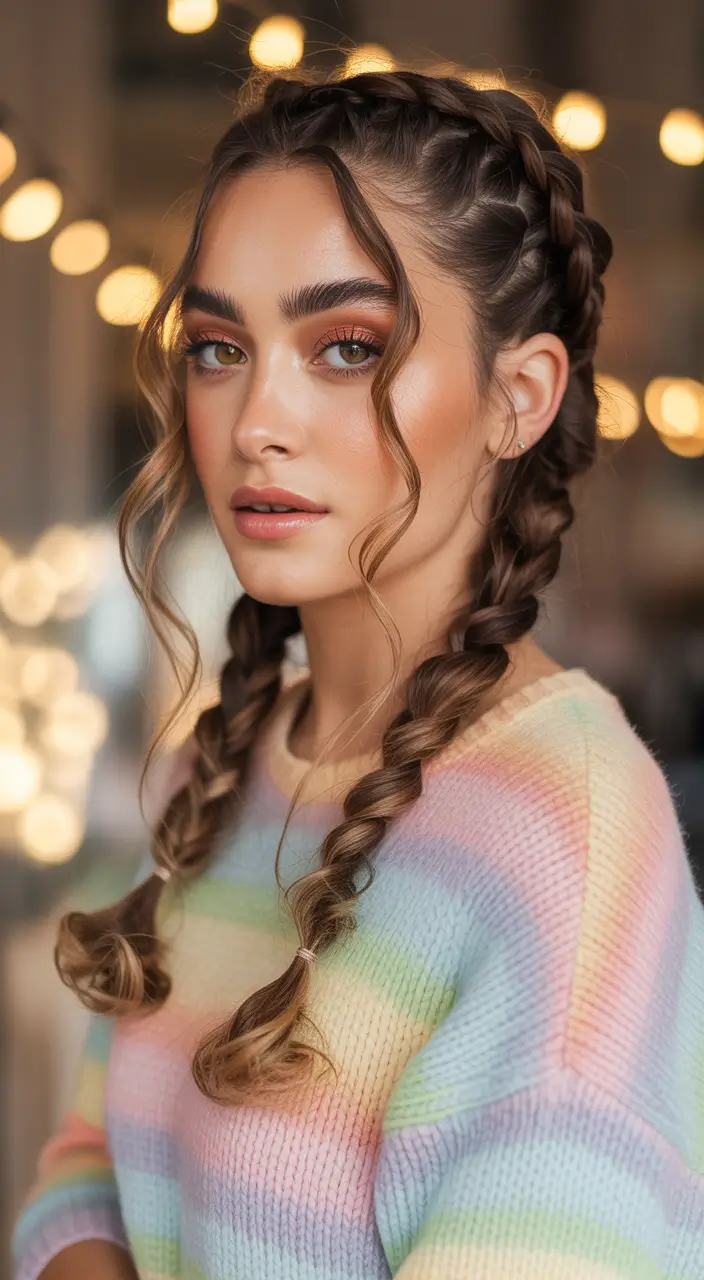 Women Hairstyles for Winter 2025–2026 Double Braids with Romantic Twists