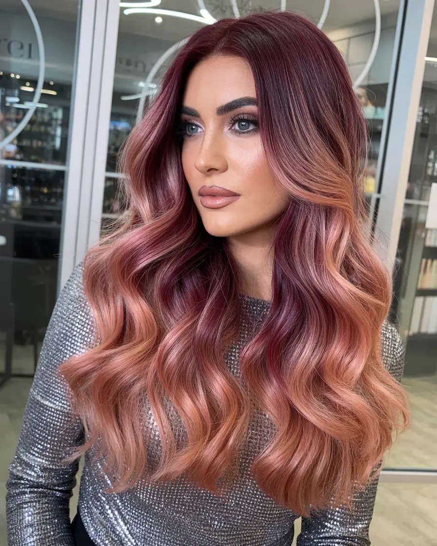 Balayage Hair Color Ideas 2026 — Romantic Rosewood Melt