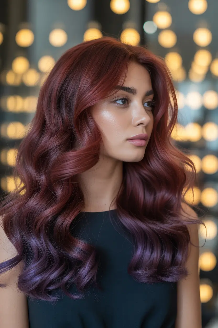Balayage Hair Color Ideas 2026 — Deep Berry Violet Fade