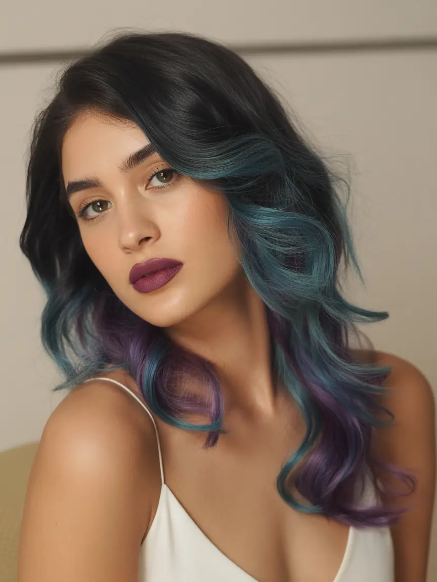 Balayage Hair Color Ideas 2026 — Teal and Violet