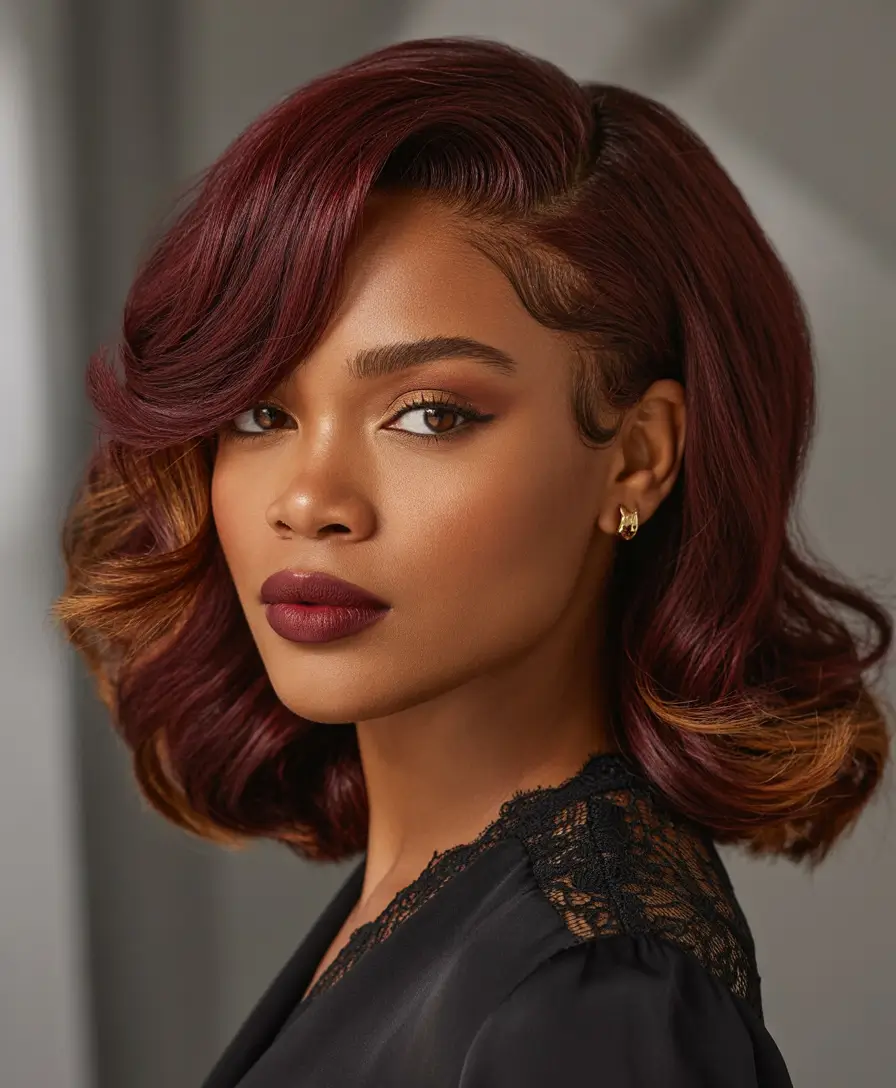 hair color for brown skin tone Wine-Red Luxe Bob
