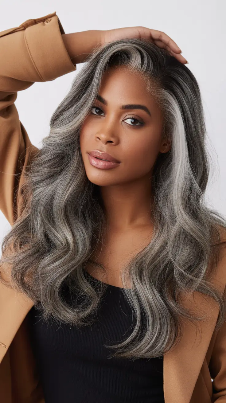 hair color for brown skin tone Silver Ash Luxury Waves