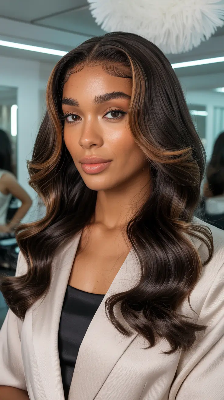 hair color for brown skin tone Hazelnut Dimensional Layers