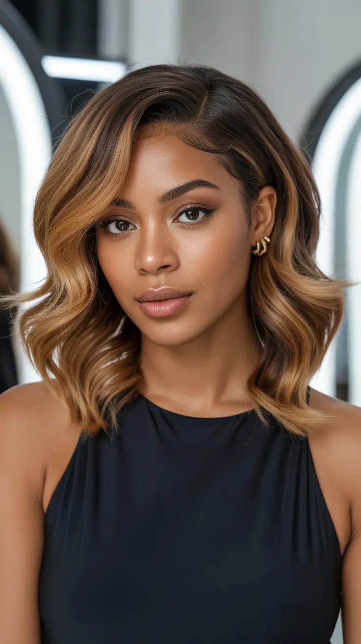 hair color for brown skin tone Warm Honey Blonde Bob