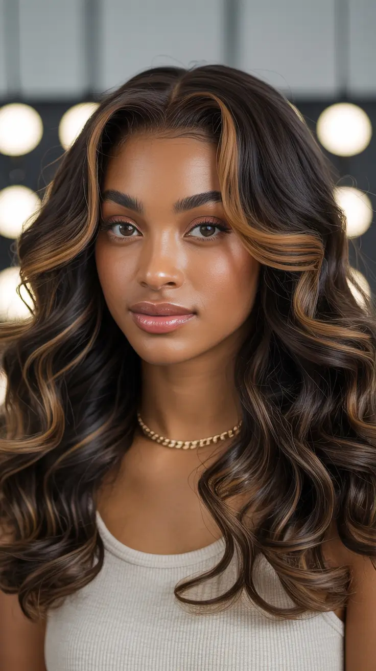 hair color for brown skin tone Caramel Latte Dimensional Swirl