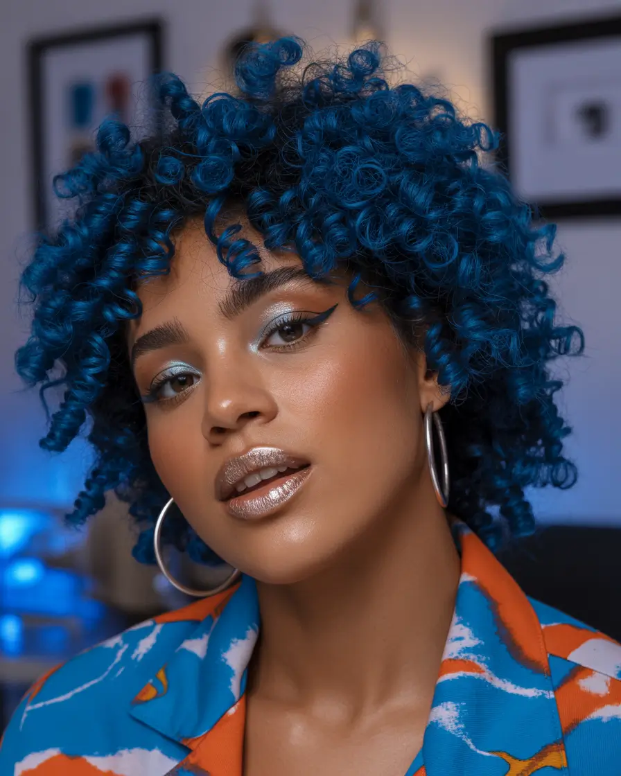 hair color for brown skin tone Metallic Indigo Curls