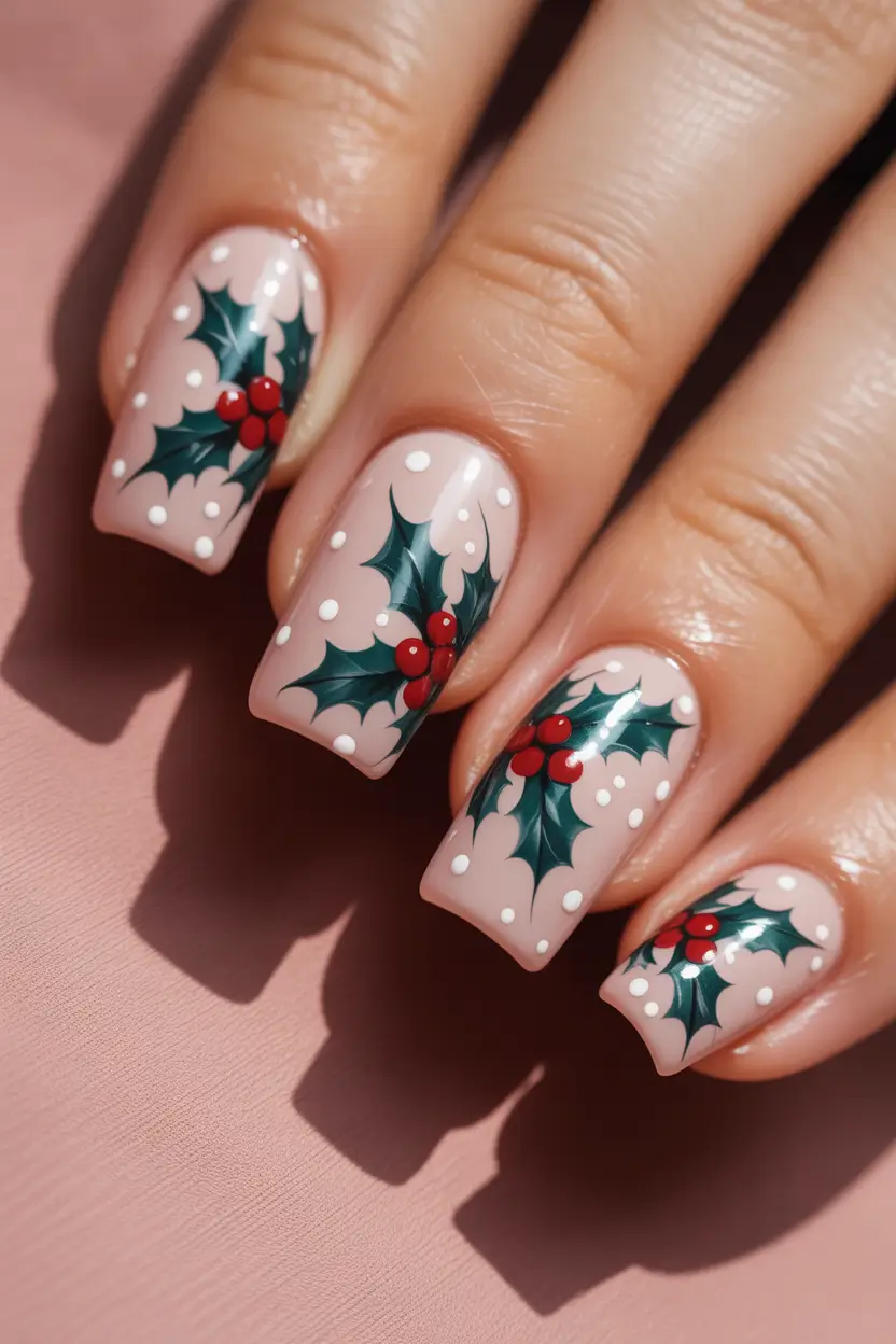 Best Nail Designs for Christmas 2025 Classic Holly Charm
