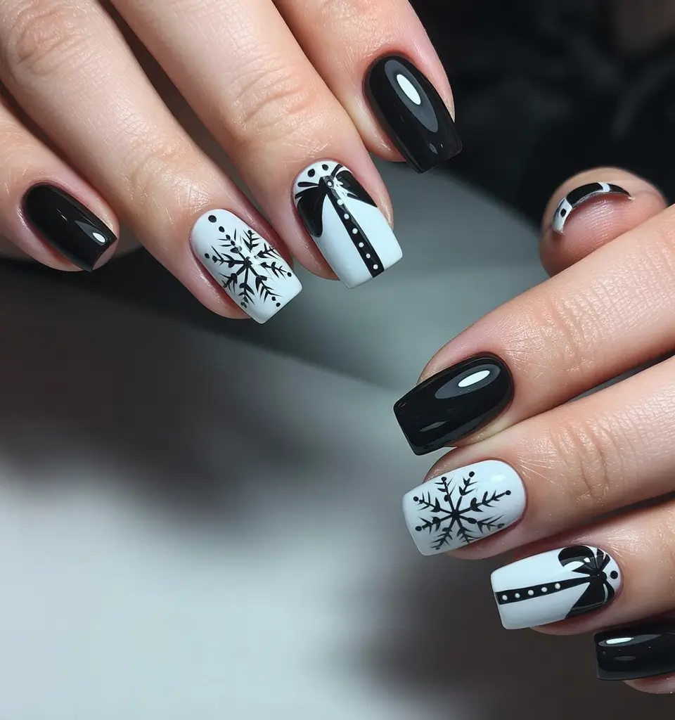 Best Nail Designs for Christmas 2025 Black & White Holiday Drama
