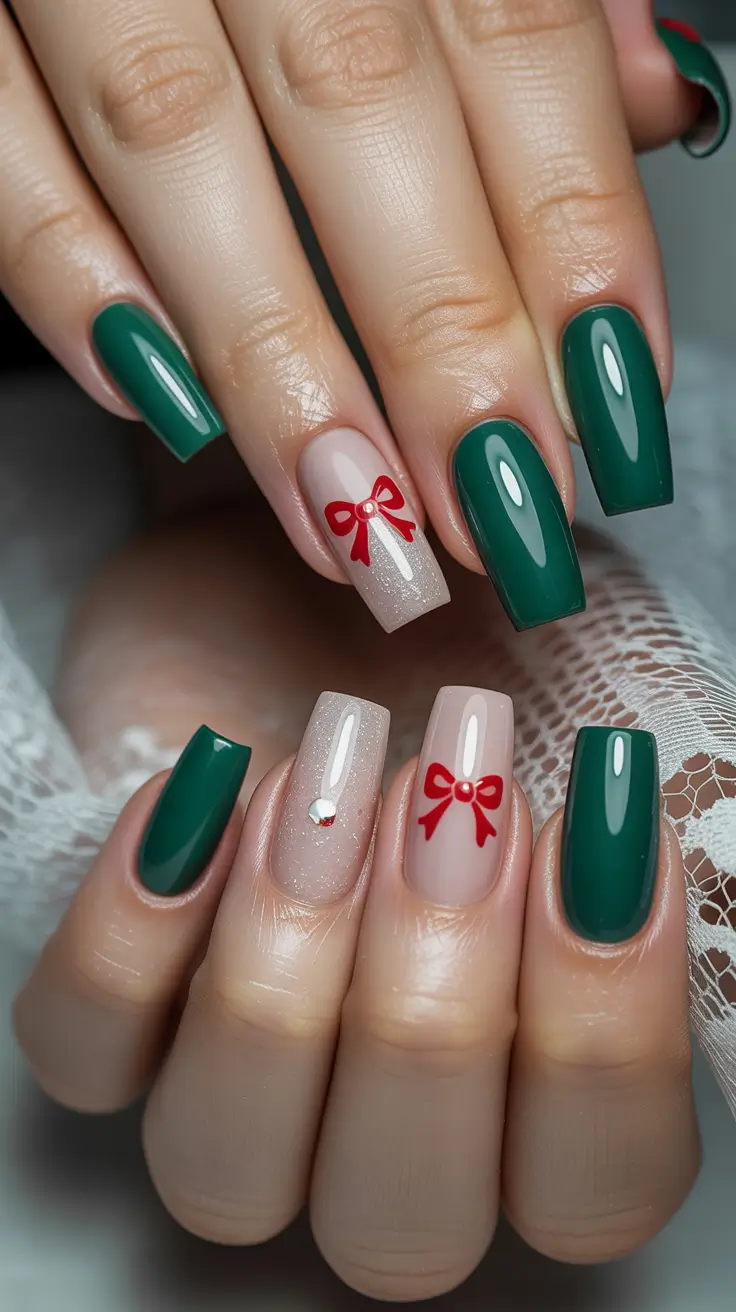 Best Nail Designs for Christmas 2025 Emerald Ribbons