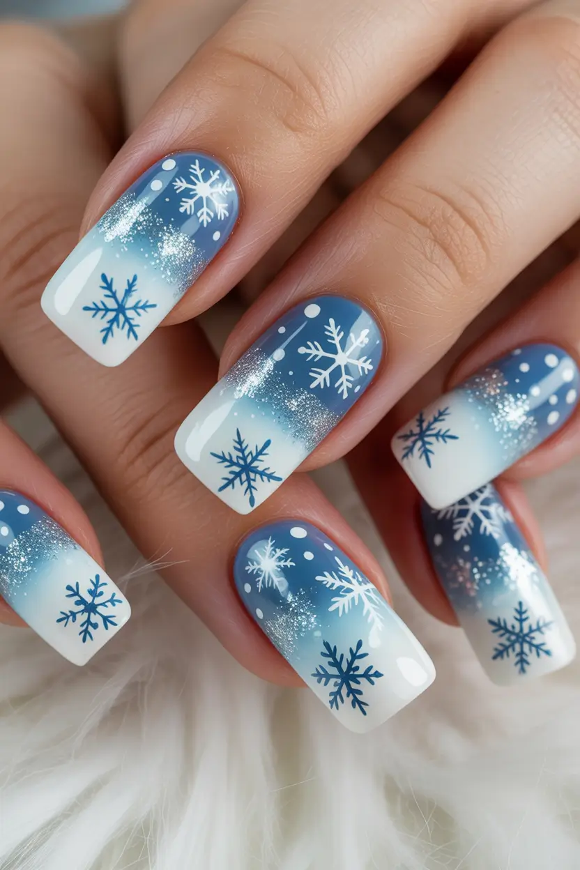 Best Nail Designs for Christmas 2025 Snowfall Gradient