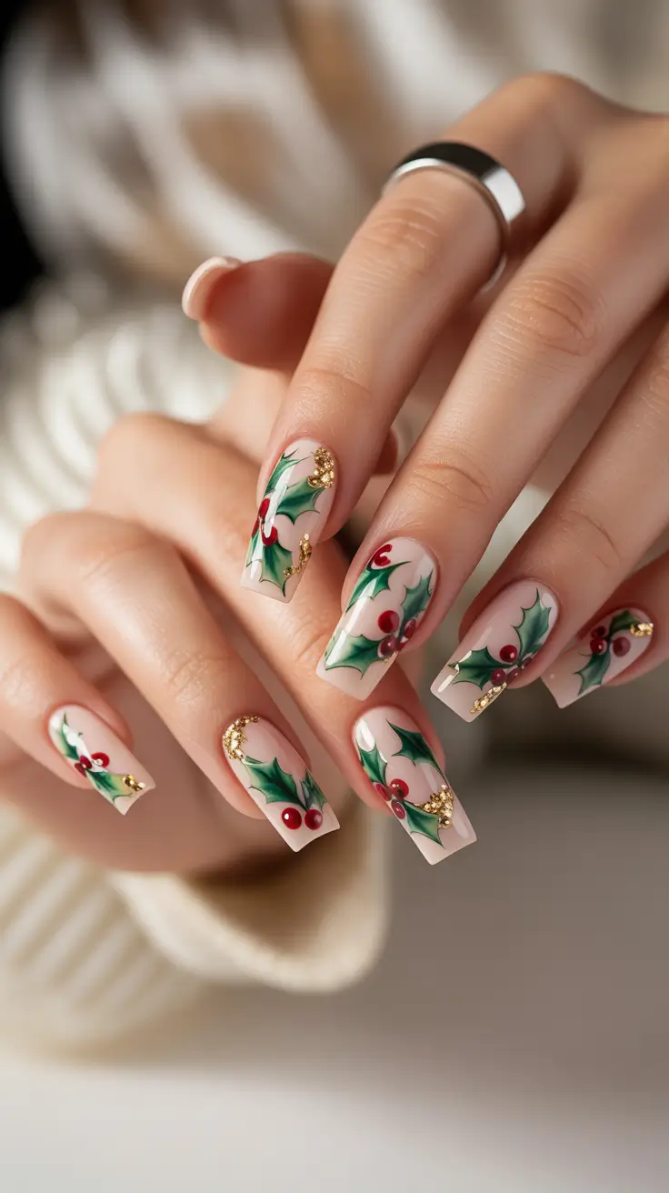 Best Nail Designs for Christmas 2025 Golden Holly Luxe