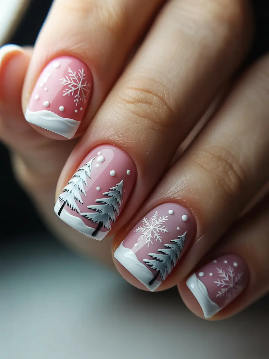 Best Nail Designs for Christmas 2025 Snowy Pink Dreams