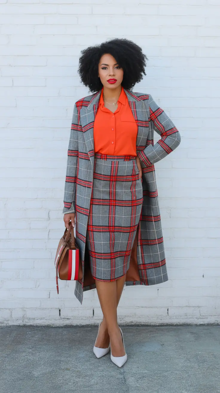 Best outfits for Black women 2026 - Power Plaid: Grey Check Suit with Citrus Pop
