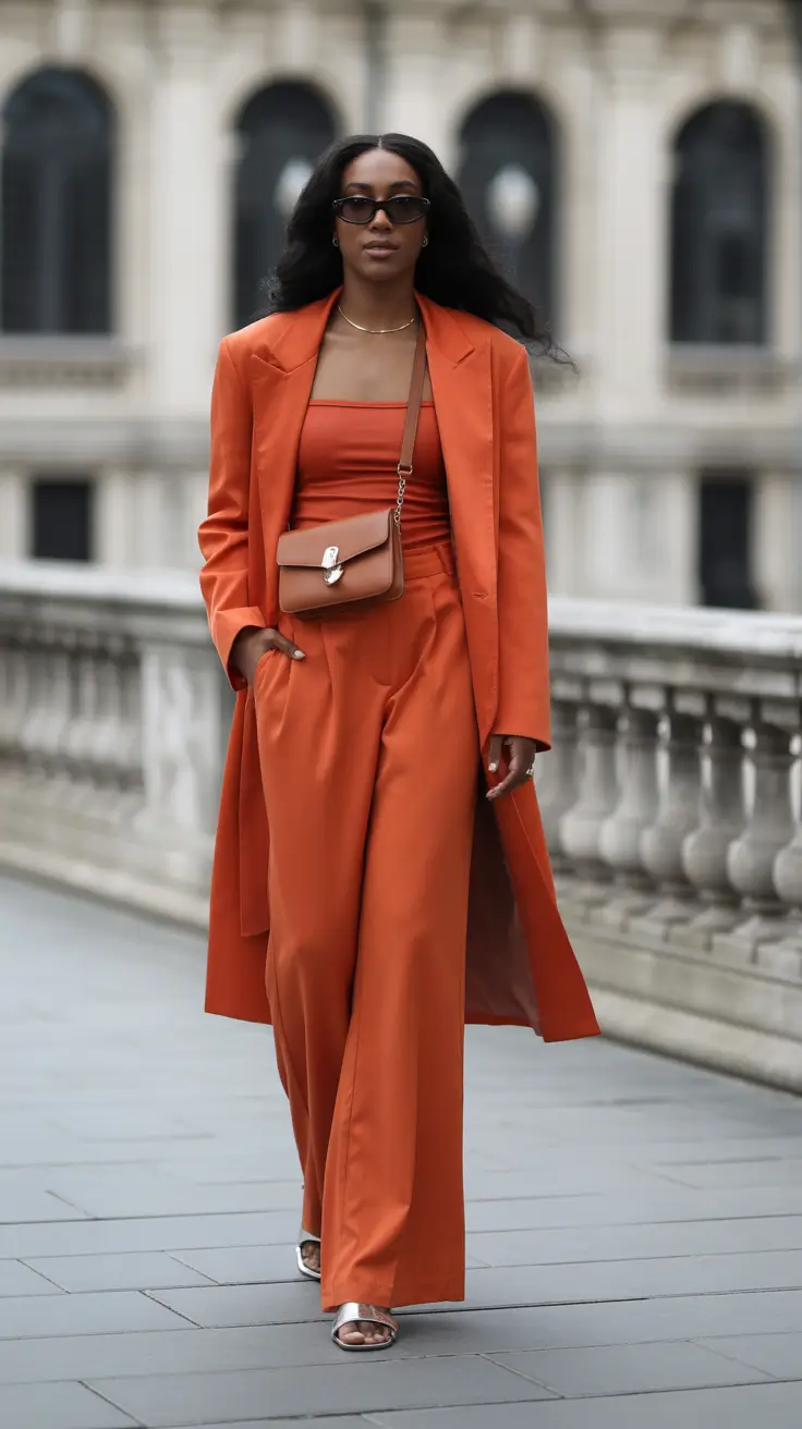 Best outfits for Black women 2026 - Monochrome Fire: Tangerine Tailoring Set