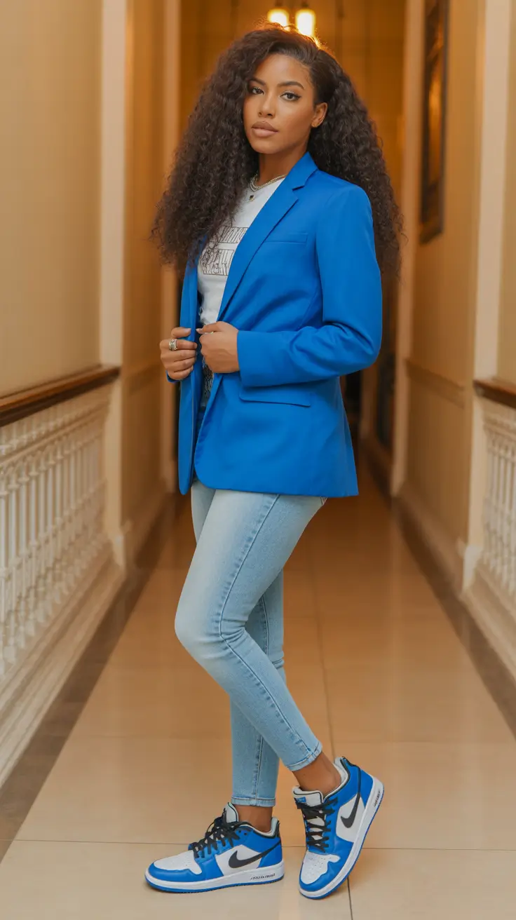 Best outfits for Black women 2026 - Blue Blaze: Cobalt Blazer and Light Denim