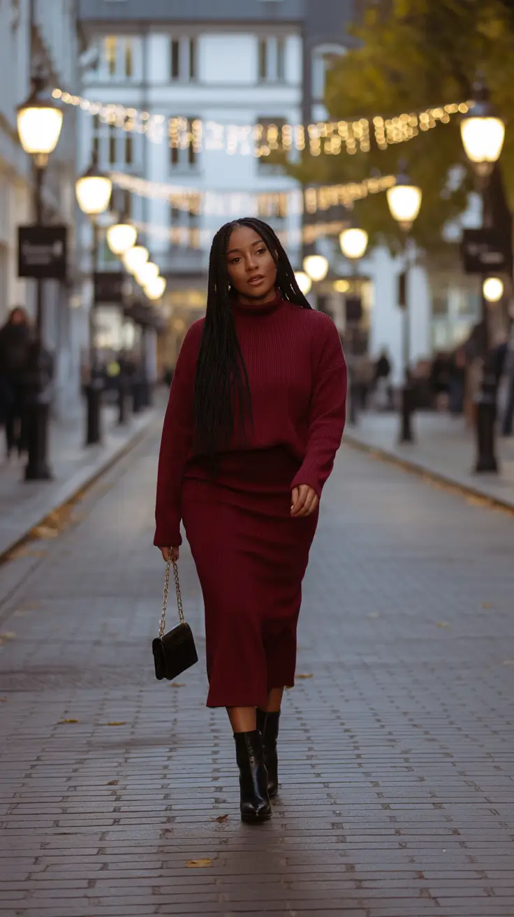 Best outfits for Black women 2026 - Merlot Knit Set for Golden-Hour Strolls