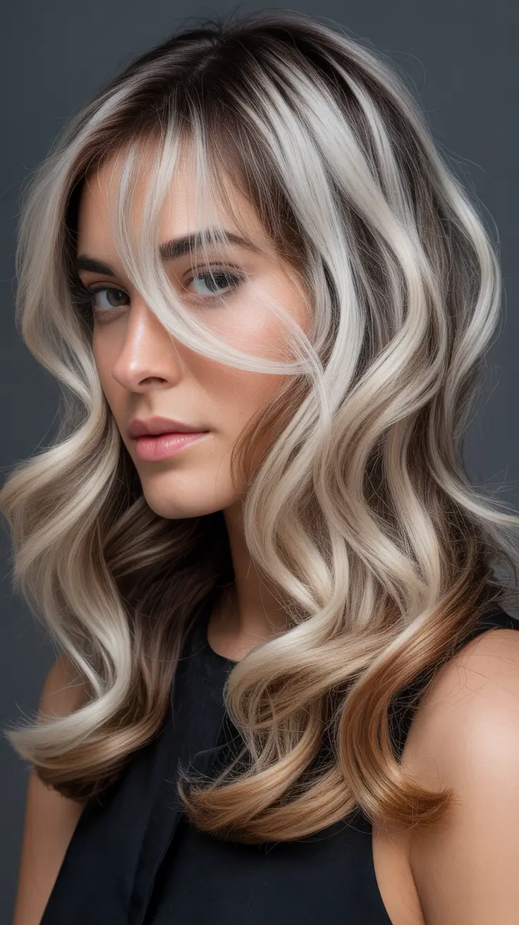 Blonde hair color trends 2026 – High-Contrast Ash and Caramel Ribbons