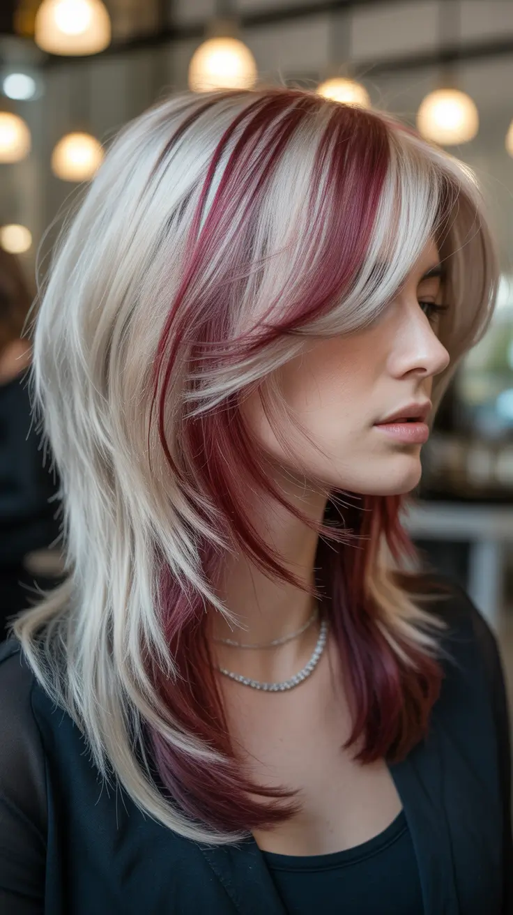 Blonde hair color trends 2026 – Bold Red and Platinum Panel Color