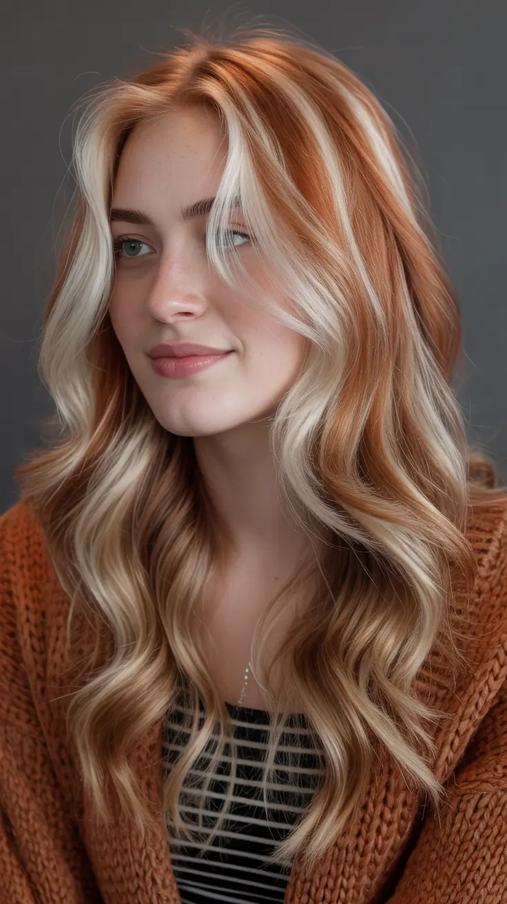Blonde hair color trends 2026 – Copper Strawberry Blonde with Face-Framing Lights