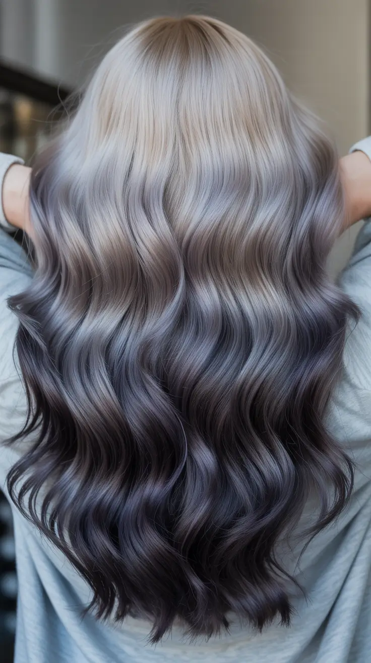 Blonde hair color trends 2026 – Smoky Lilac Melt with Glossy Lengths
