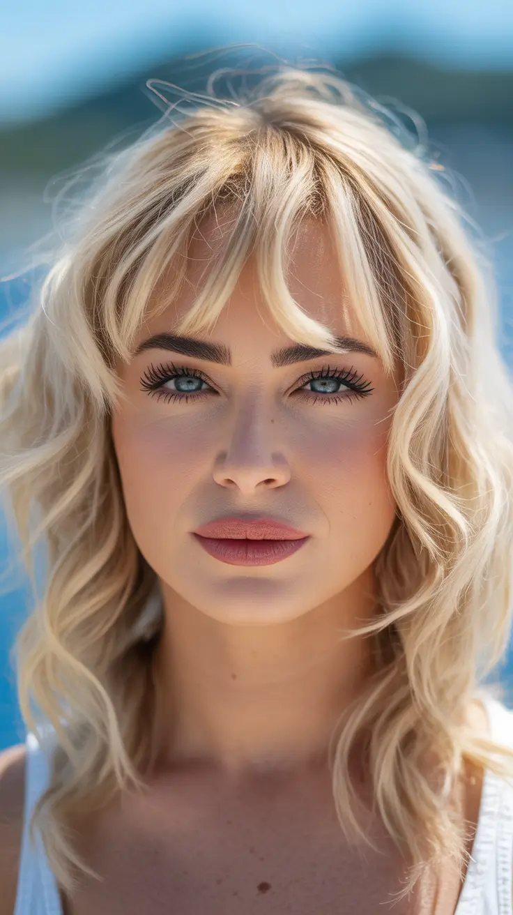 Blonde hair color trends 2026 – Sunlit Summer Blonde with Piecey Fringe