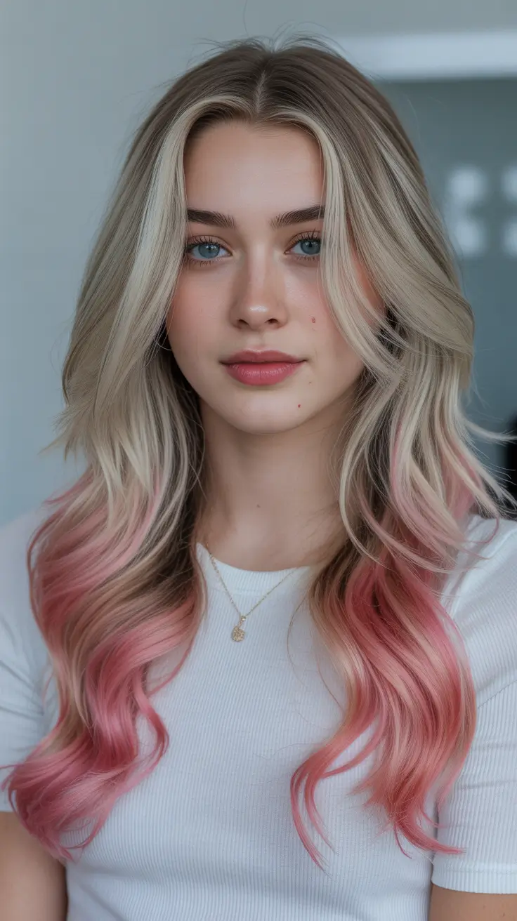 Blonde hair color trends 2026 – Soft Blonde with Rosy Summer Ends