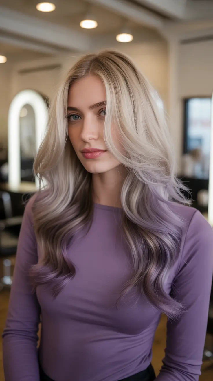 Blonde hair color trends 2026 – Icy Lavender Melt