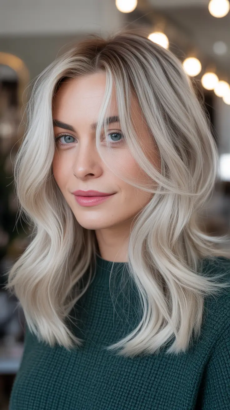 Blonde hair color trends 2026 – Icy Silver Midlength Waves