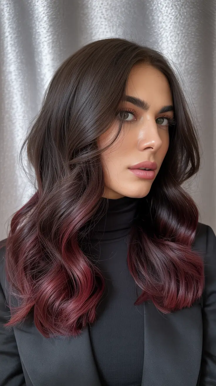 Brunette hair color trends 2026 Rich Merlot Brunette Melt