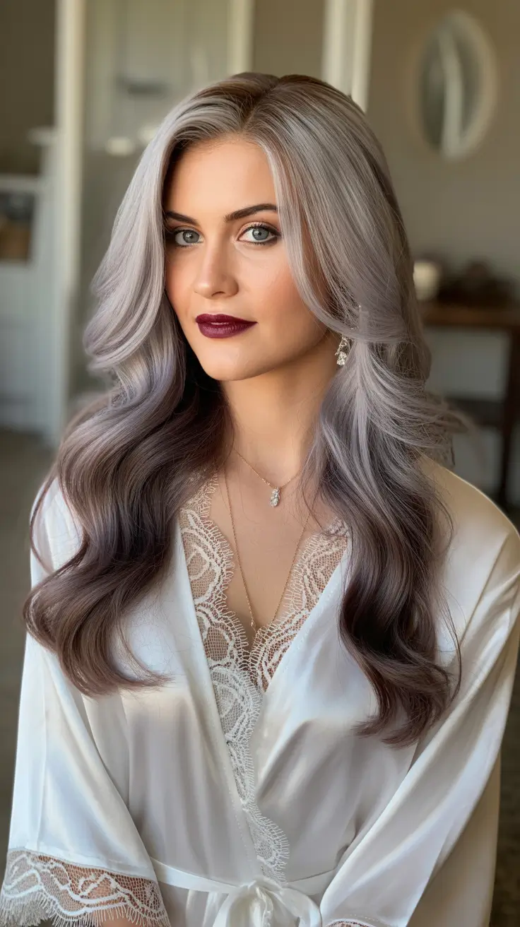Brunette hair color trends 2026 Cool Silvered Brunette Glam