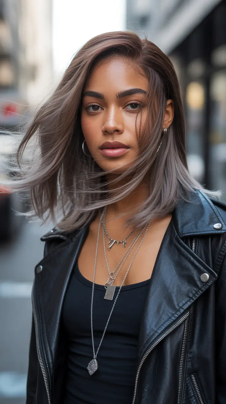 Brunette hair color trends 2026 Cool Taupe City Lob