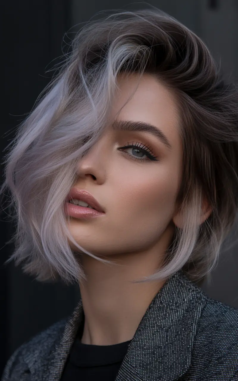 Brunette hair color trends 2026 Icy Ash Brunette Bob