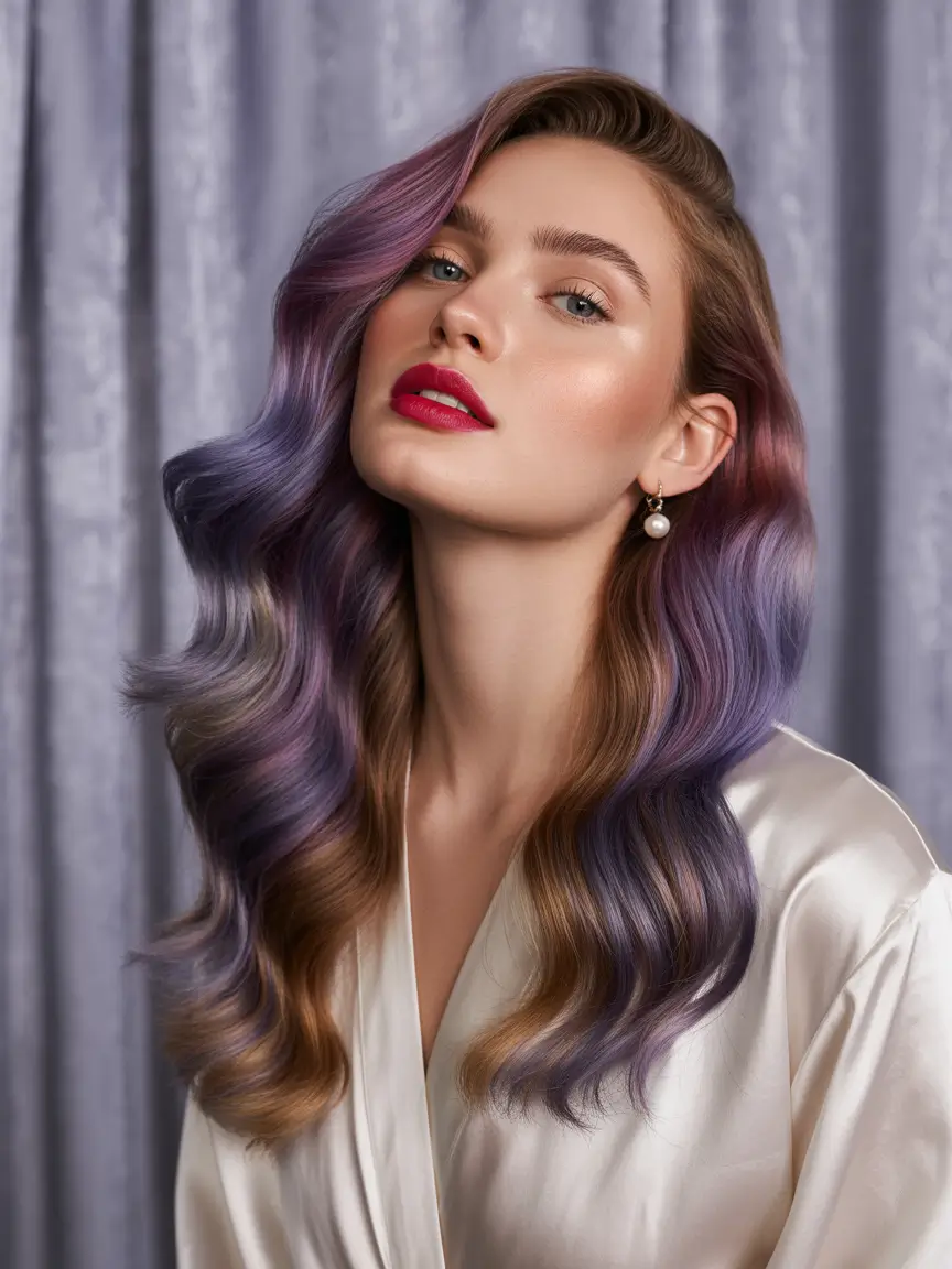 Brunette hair color trends 2026 Violet Party Brunette Waves