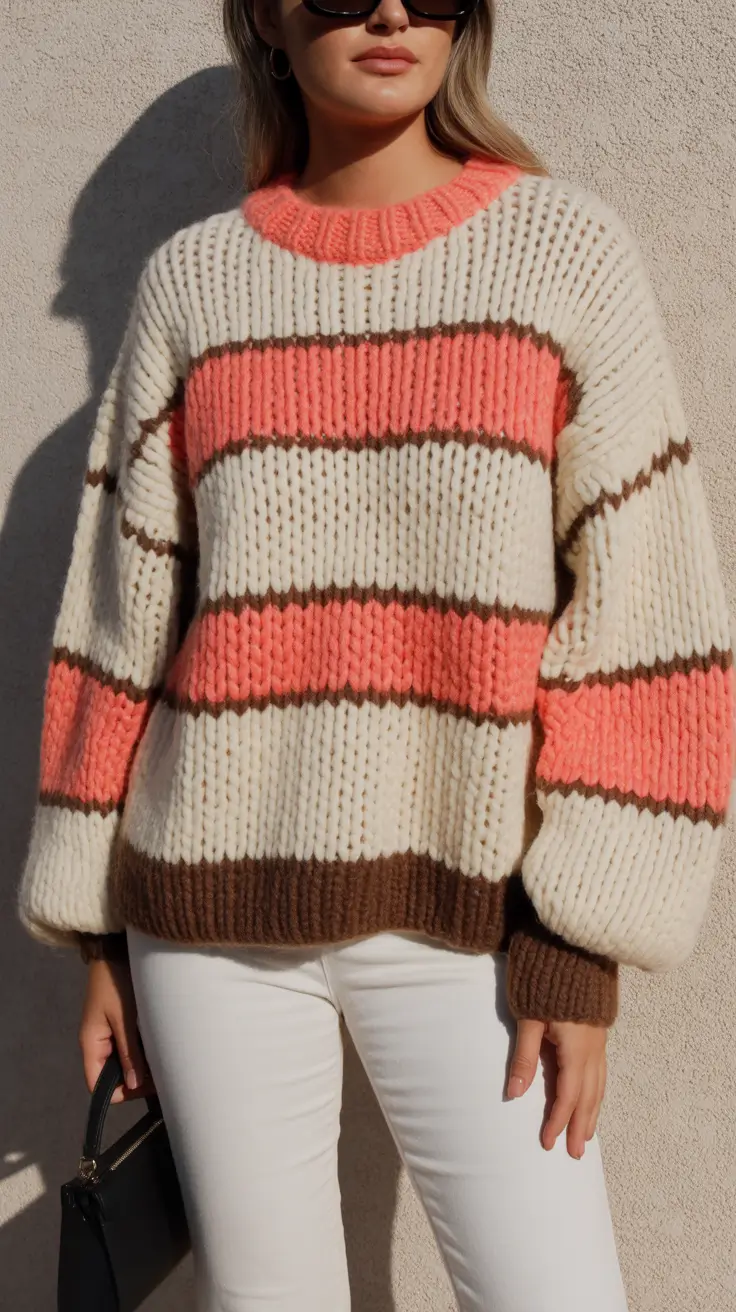 Casual sweater outfits 2026 Retro Vibes in Striped Warmth