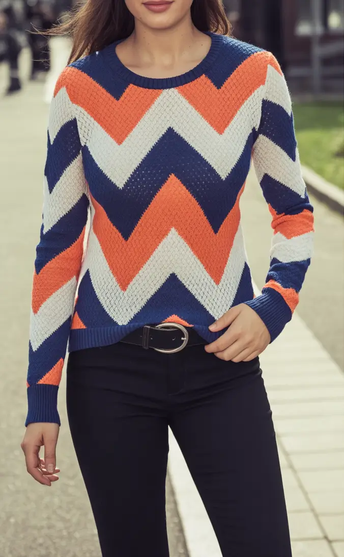 Casual sweater outfits 2026 Retro Zigzag Revival