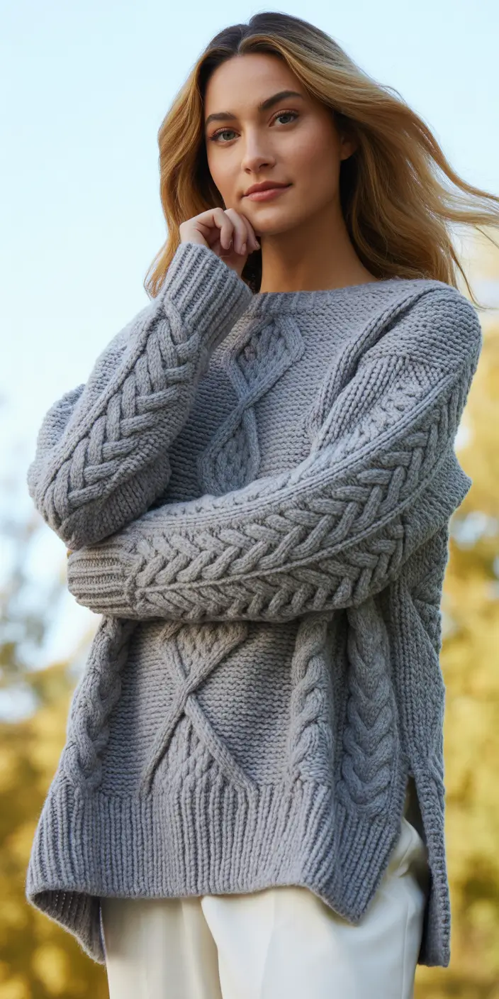 Casual sweater outfits 2026 Silver-Toned Softness