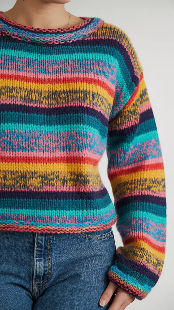 Casual sweater outfits 2026 Vibrant Stripes and Weekend Spirit