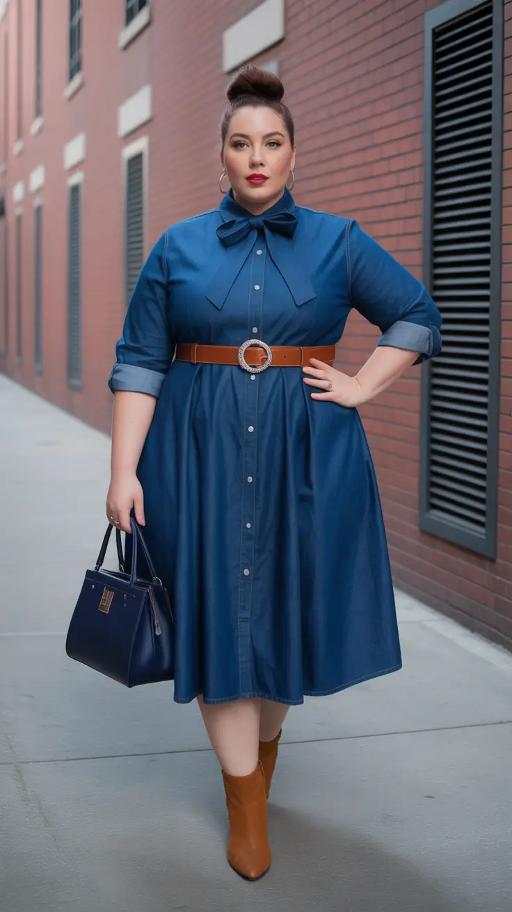 Chic plus-size outfits for women 2026 – Polished Denim Dress For Everyday Power