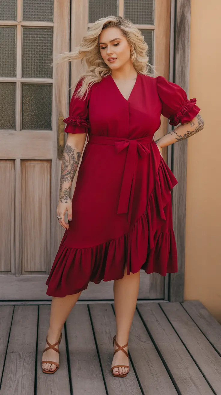 Chic plus-size outfits for women 2026 – Red Wrap Dress For Effortless Romantic Evenings
