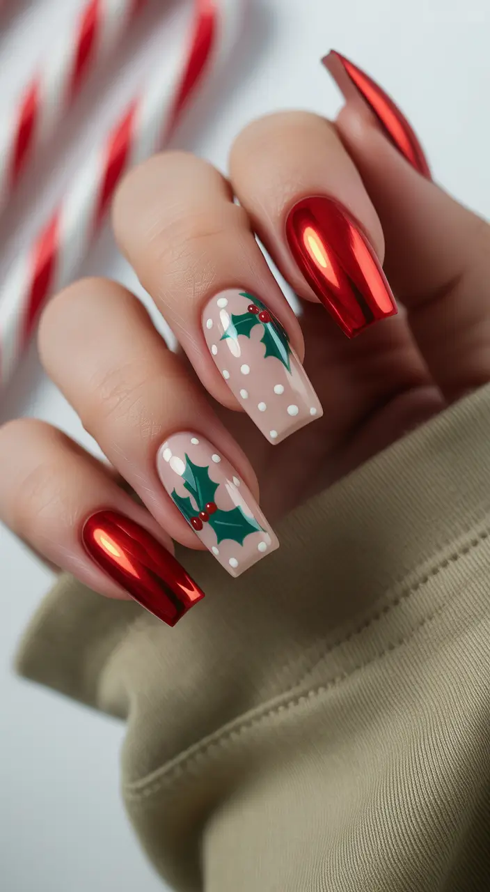 Christmas Gel Nails 2025 Candy Cane Chrome