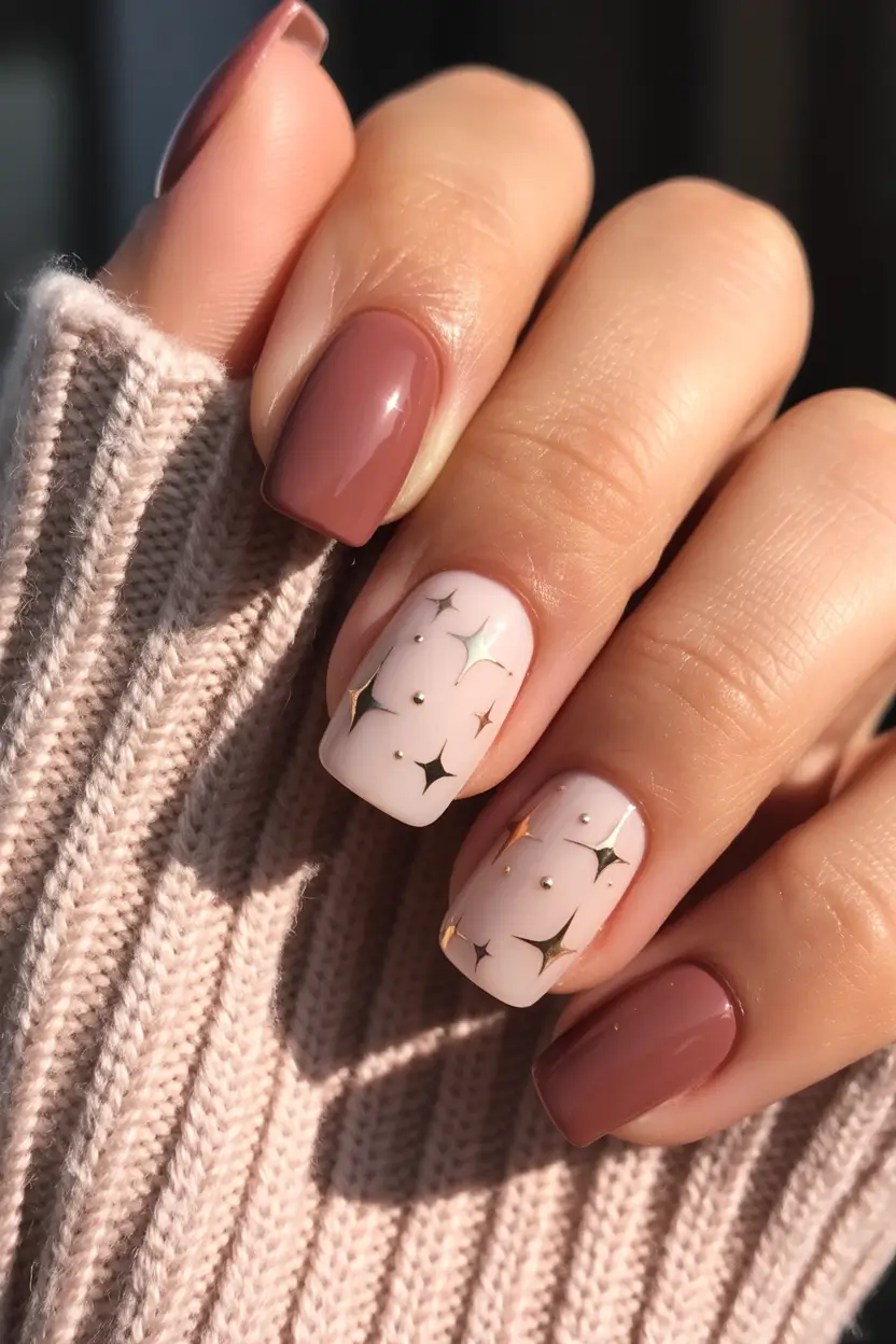 Christmas Gel Nails 2025 Cocoa Glow Stars