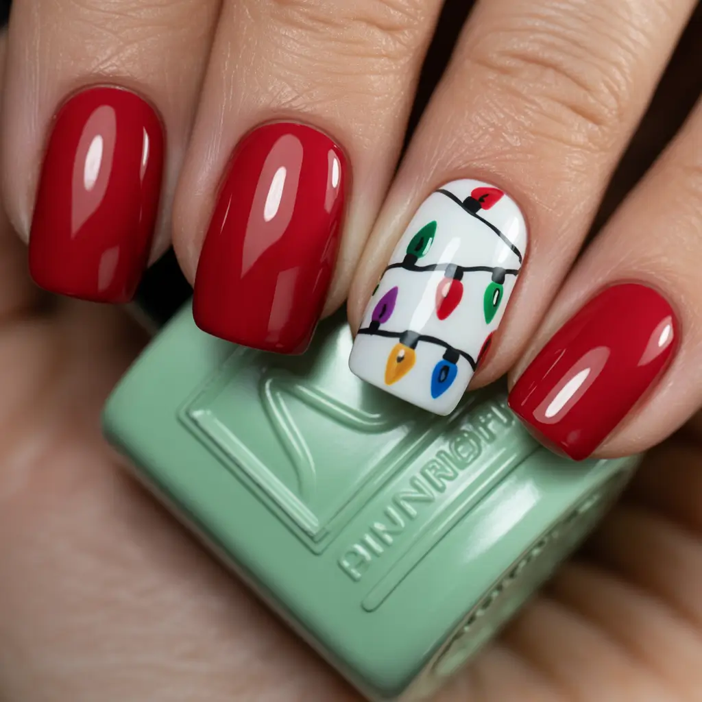 Christmas Gel Nails 2025 Christmas Lights Joy
