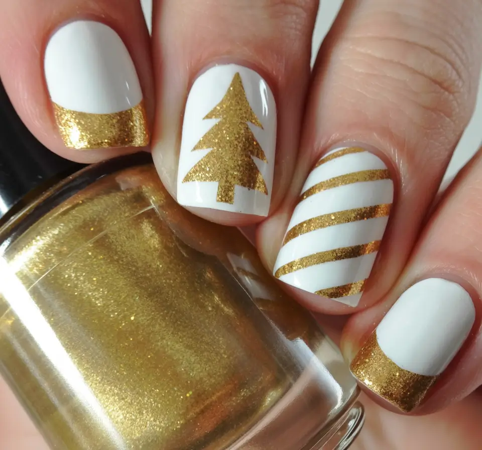 Christmas Gel Nails 2025 Golden Evergreen