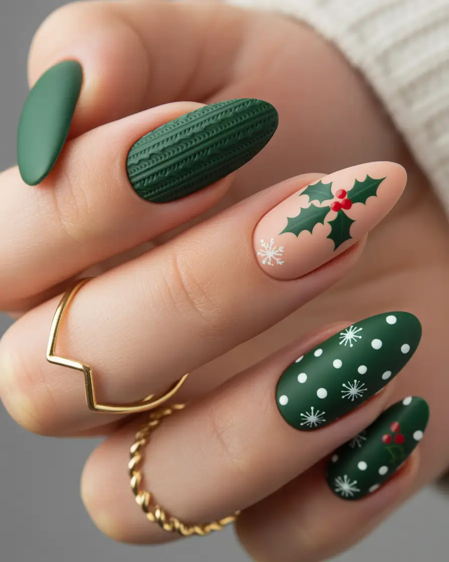 Christmas Gel Nails 2025 Matte Forest Magic