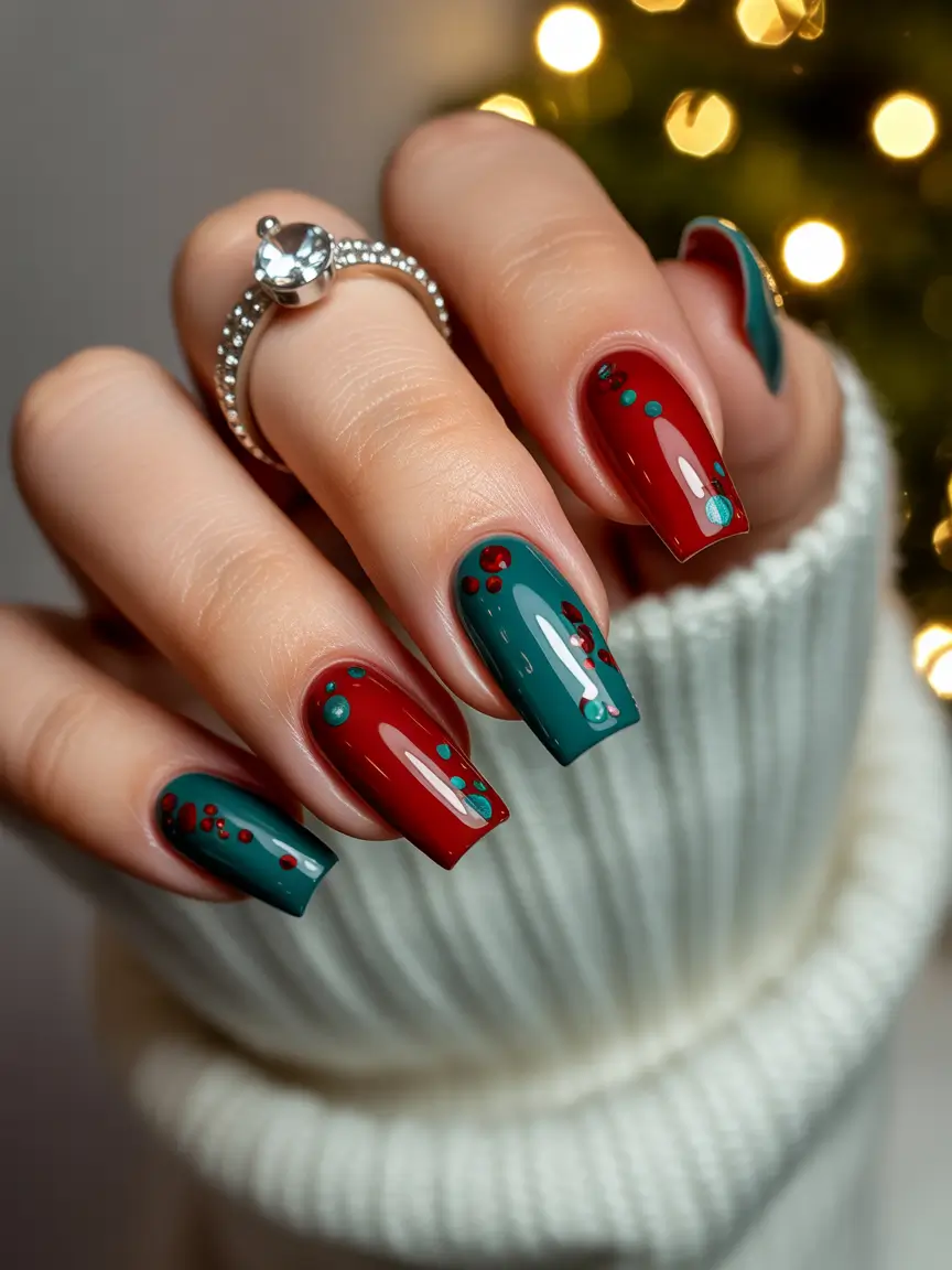 Christmas Gel Nails 2025 Holly Jolly Half & Half
