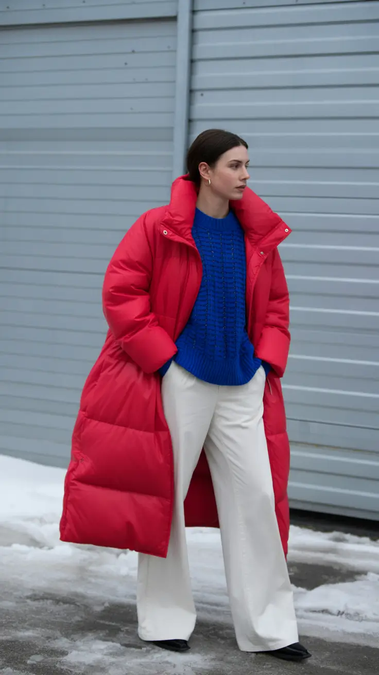 Cold Weather Outfit Inspiration 2026 Red & Blue Contrast