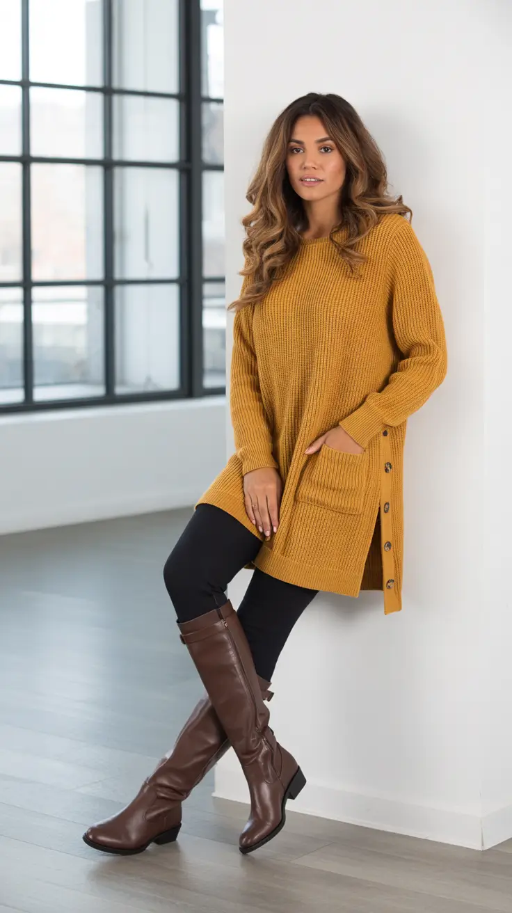 Comfy casual outfits for women 2026 Mustard Cozy with Riding-Boot Confidence